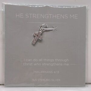 Origami Owl Sterling Silver ‘ He Strengthens Me ‘ Christian Cross Mini Pendant